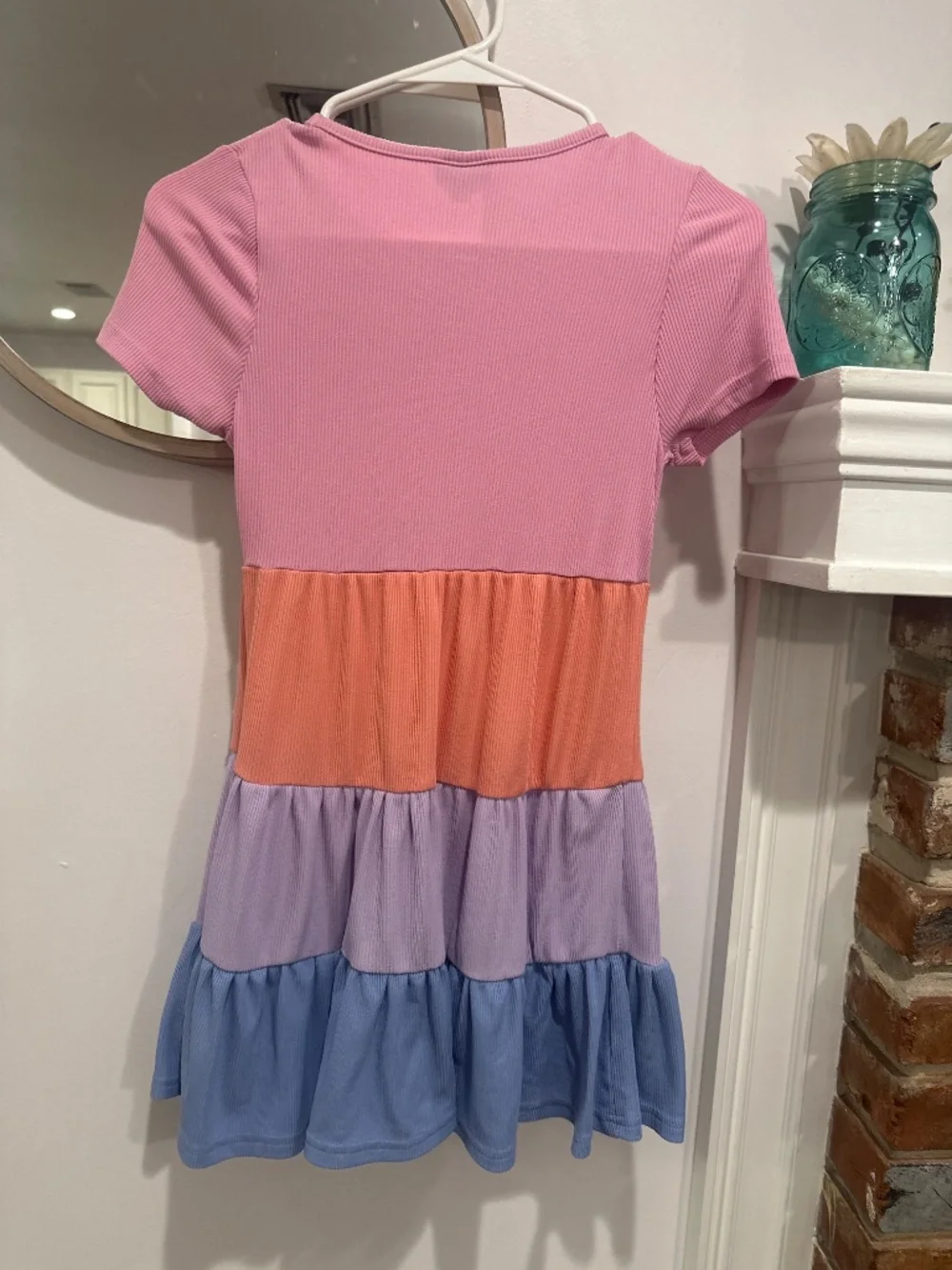 Picapino Girls Colorblock Ribbed Tiered Dress Size 12 Pink Coral Lavender Blue